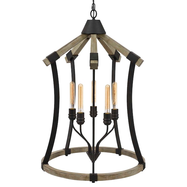 Dali 60W X 5 Metal/Pine Wood Chandelier (Edison Bulbs Not Included)